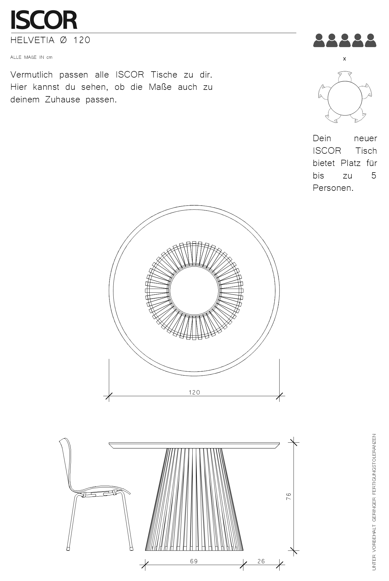 runder esstisch 120cm technische zeichnung Vogelperspektive